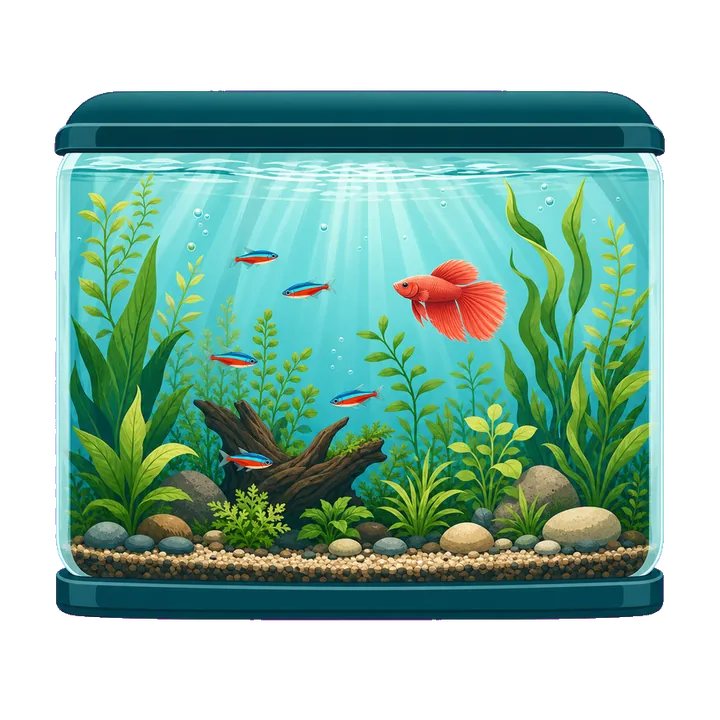 Illustration of a planted freshwater community aquarium